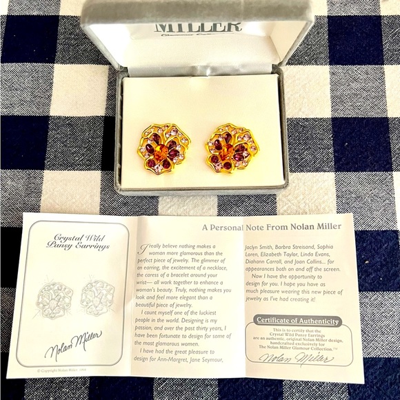 NWT Vintage Nolan Miller Pansy Flower Brooch & Clip-on Earrings - Picture 5 of 6